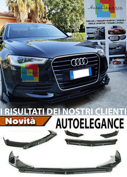 0230 AUDI A6 4G C7 2011-2018 SPLITTER PARAURTI ANTERIORE NERO LUCIDO LOOK RS AUTOELEGANCERICAMBI