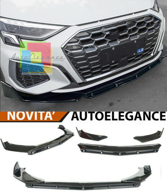 0283 AUDI A3 8Y 2019+ SPLITTER PARAURTI ANTERIORE NERO LUCIDO LOOK RS AUTOELEGANCERICAMBI