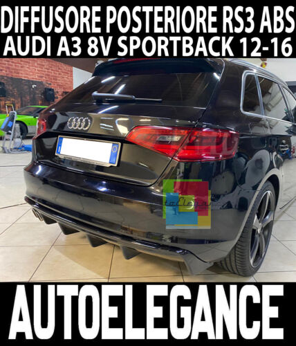 AUDI A3 8V SPORTBACK 2012-2016 SOTTO PARAURTI DIFFUSORE RS3 S3 ABS NERO -B- AUTOELEGANCERICAMBI