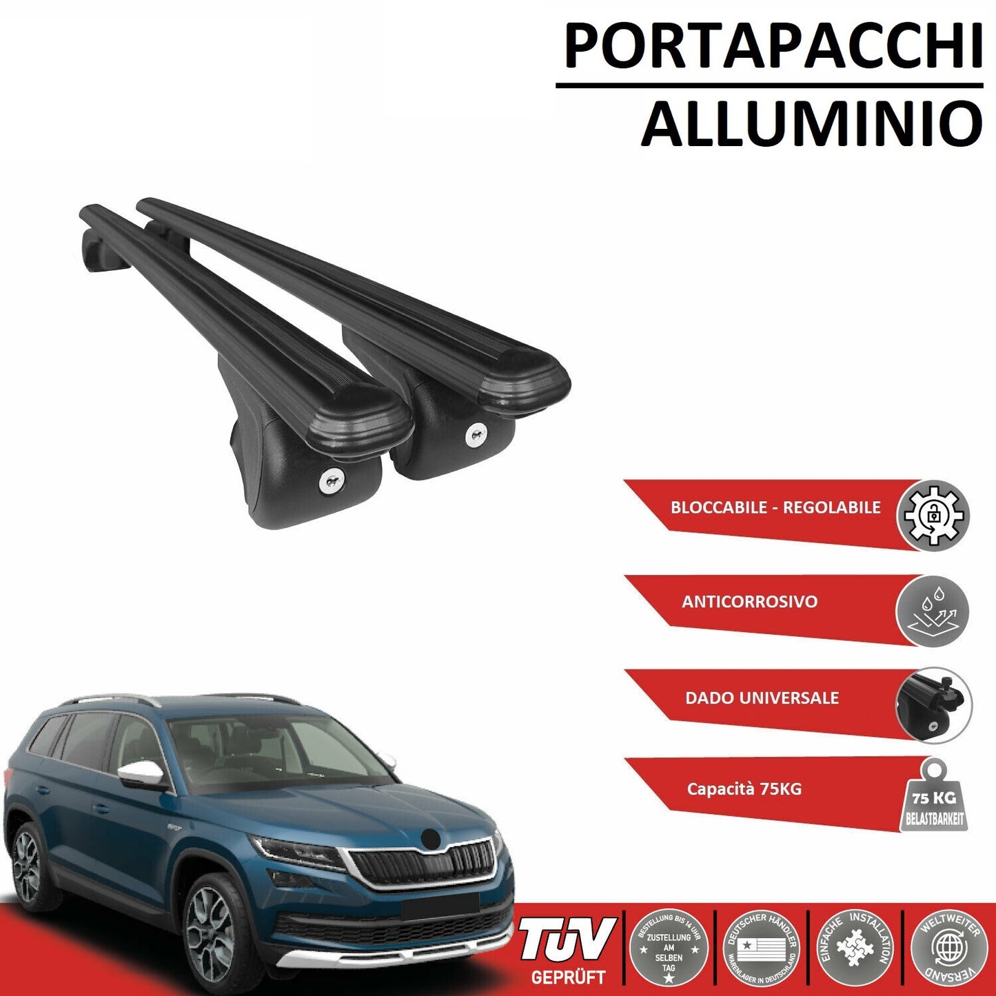 SKODA Kodiaq portapacchi in alluminio nero