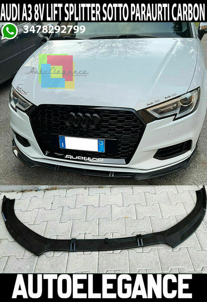0050 AUDI A3 8V LIFT SOTTO PARAURTI ANTERIORE CARBONIO RS3 DESIGN SPLITTER LAMA AUTOELEGANCERICAMBI
