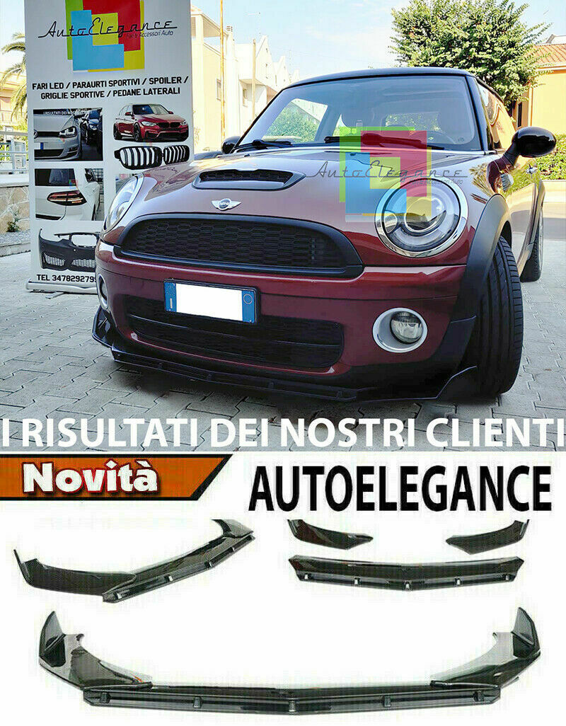 0229 MINI R55 R56 R57 R58 R59 SPLITTER PARAURTI ANTERIORE NERO LUCIDO LOOK RS AUTOELEGANCERICAMBI