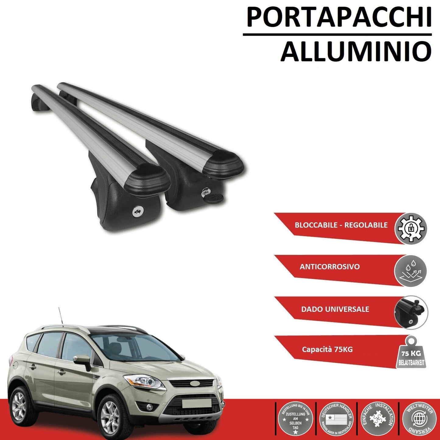 Ford Kuga 2008-2019 portapacchi in alluminio