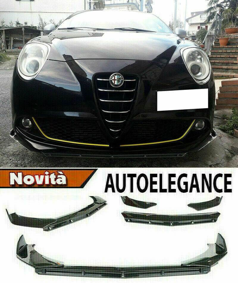 0220 ALFA ROMEO MITO SPLITTER PARAURTI ANTERIORE NERO LUCIDO LOOK RS AUTOELEGANCERICAMBI