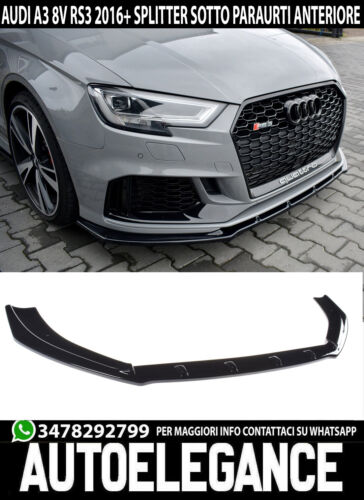 SPLITTER AUDI A3 8V RS3 2016+ UNDER FRONT BUMPER ABS GLOSSY BLACK BLADE 