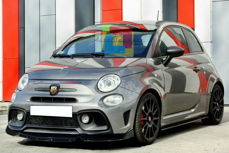 0143 FIAT 500 / 500 ABARTH SPLITTER PARAURTI ANTERIORE NERO LUCIDO LOOK RS AUTOELEGANCERICAMBI