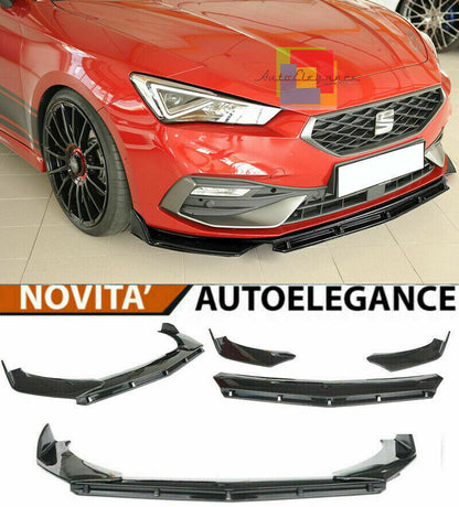 0102 SEAT LEON KL 2019+ SPLITTER PARAURTI ANTERIORE NERO LUCIDO LOOK RS AUTOELEGANCERICAMBI