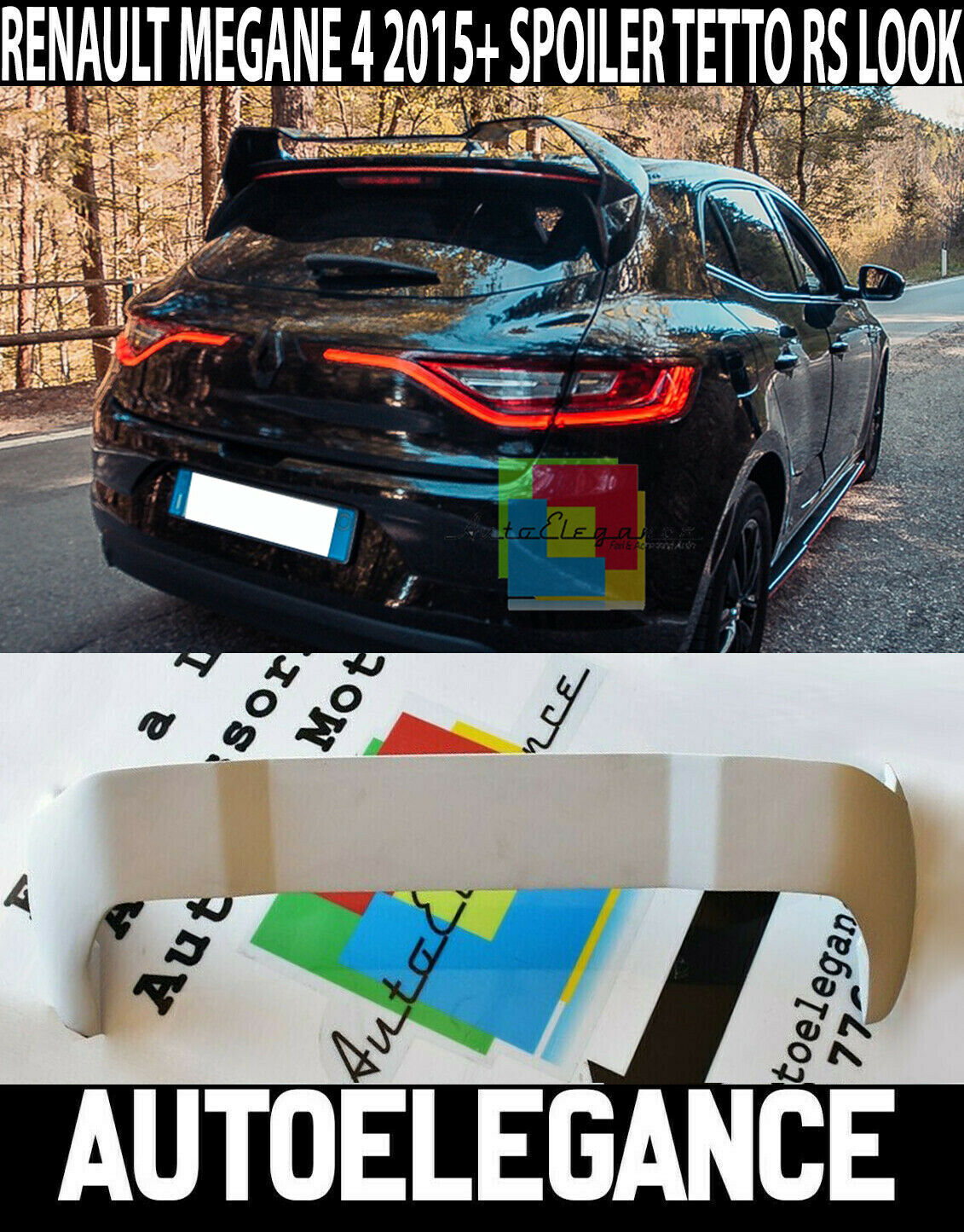 0191 RENAULT MEGANE 4 2015-2021 SPOILER TETTO SPORTIVO ALETTONE RS LOOK AUTOELEGANCERICAMBI