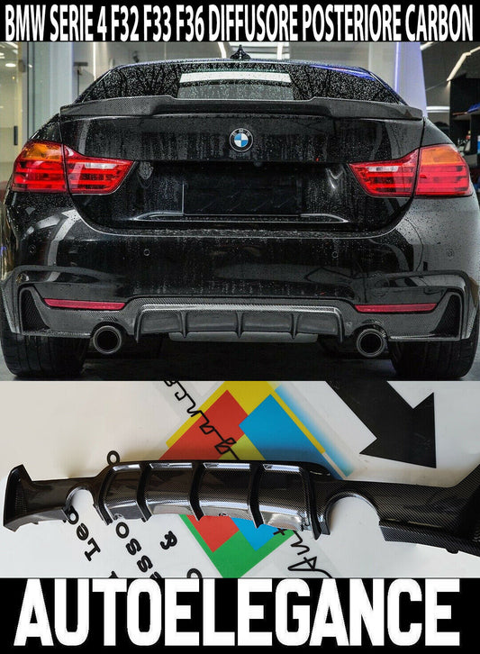 0074 BMW SERIE 4 F32 F33 F36 '13-'19 SOTTO PARAURTI POSTERIORE DIFFUSORE CARBON AUTOELEGANCERICAMBI