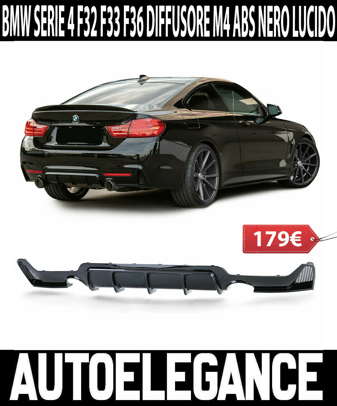 0063 BMW SERIE 4 F32 F33 F36 SPOILER SOTTO PARAURTI POSTERIORE DIFFUSORE CARBON AUTOELEGANCERICAMBI