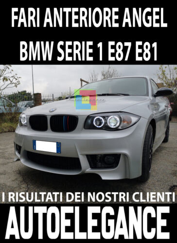 BMW SERIE 1 E81 E82 E87 E88 04-11 FARI NERI CON ANELLI ANGEL EYES LED BIANCHI AUTOELEGANCERICAMBI