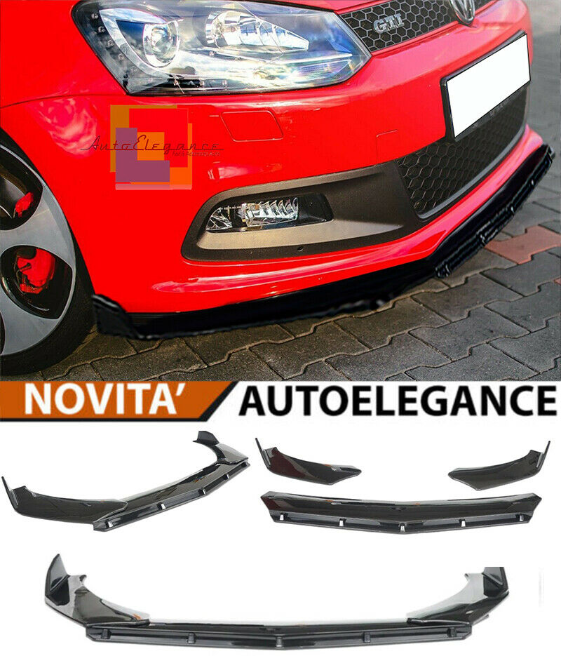 0115 VW POLO GTI 6R SPLITTER PARAURTI ANTERIORE NERO LUCIDO LOOK RS AUTOELEGANCERICAMBI