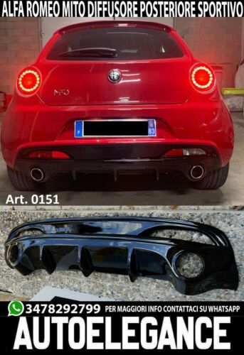 DIFFUSER ALFA ROMEO MITO 2008+ UNDER REAR BUMPER DAM GLOSSY BLACK .-