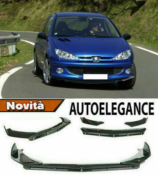 0225 PEUGEOT 206 SPLITTER PARAURTI ANTERIORE NERO LUCIDO LOOK RS AUTOELEGANCERICAMBI