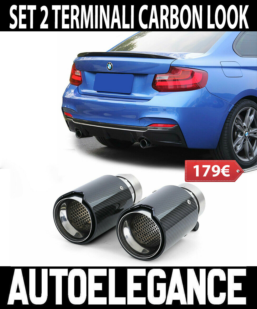 BMW SERIE 2 F22 F23 2x TERMINALI DI SCARICO ACCIAIO CARBONIO LOOK M SPORT AUTOELEGANCERICAMBI