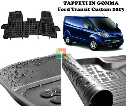 FORD TRANSIT CUSTOM 3 POSTI 2013+ TAPPETINI AUTO GOMMA - TAPPETI TOP QUALITA -1-