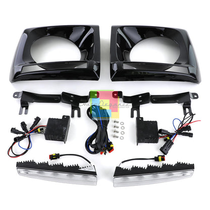 MERCEDES G W463 1989-2012 COPRI FARI NERO LUCIDO CON LUCI DIURNE LED DRL G65 AMG