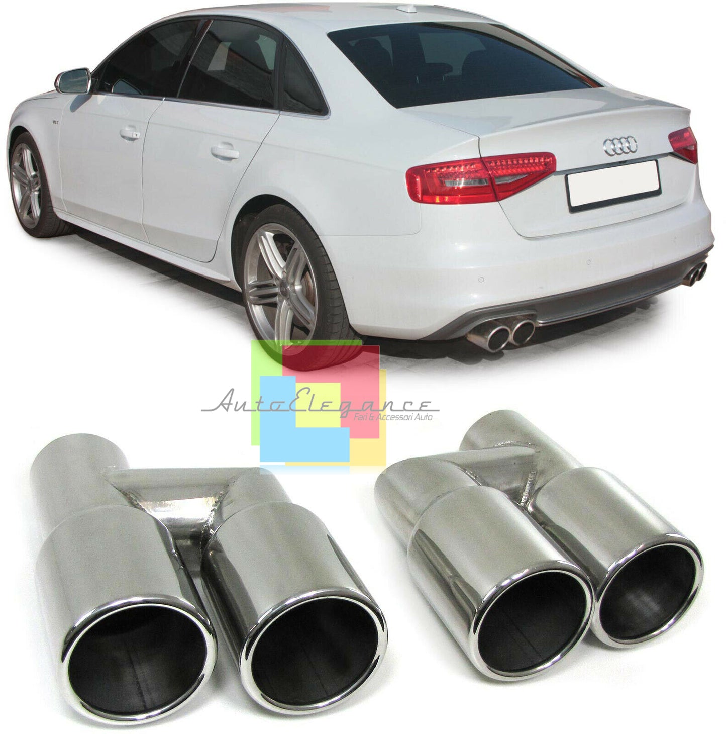AUDI A4 B8 8K 2007-2015 COPPIA TERMINALI DOPPIO SCARICO ACCIAIO INOX AUTOELEGANCERICAMBI