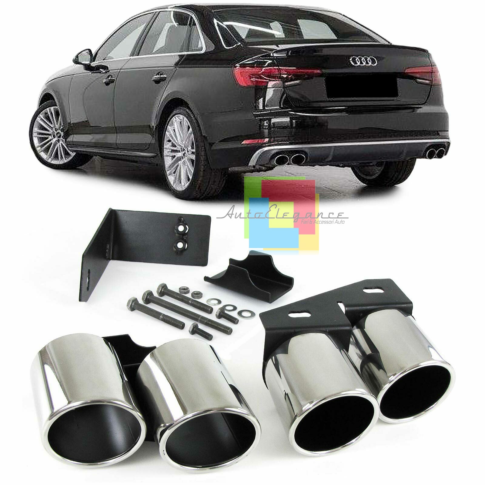 AUDI A4 B9 DAL 2015 IN POI COPPIA TERMINALI DOPPIO SCARICO ACCIAIO INOX AUTOELEGANCERICAMBI