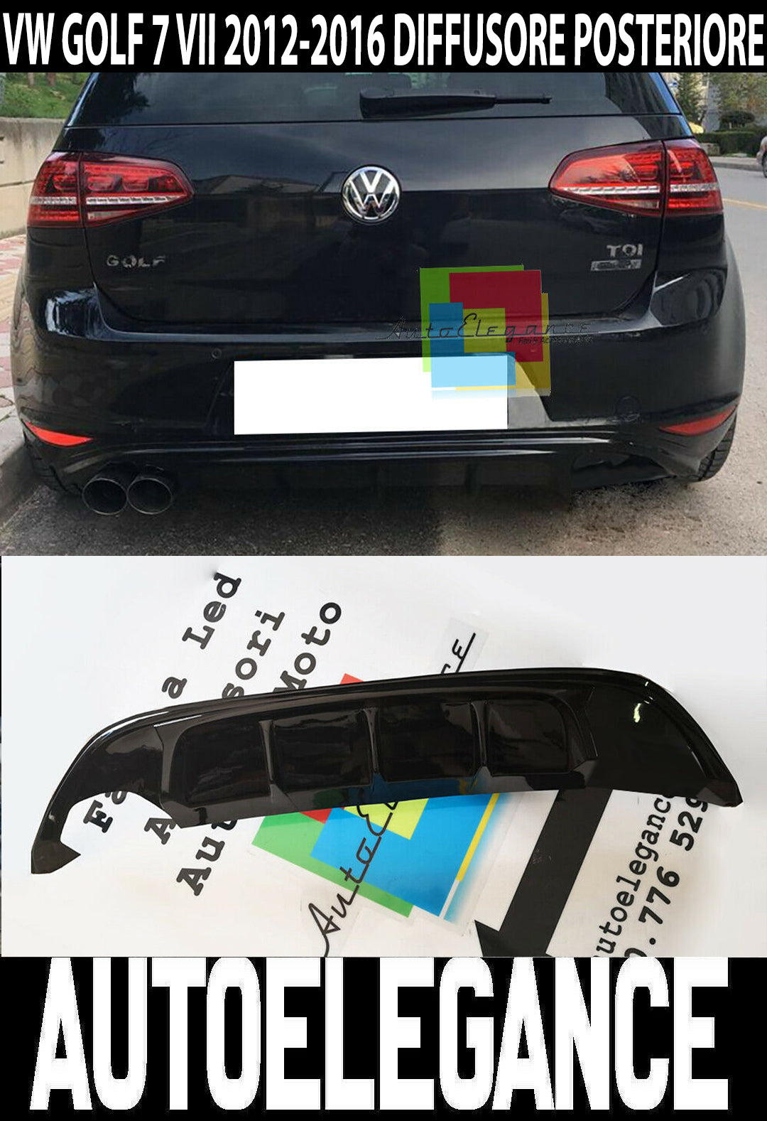 VW GOLF 7 VII 2012-2016 DIFFUSORE SOTTO PARAURTI POSTERIORE IN ABS TUNING DOPPIO SX