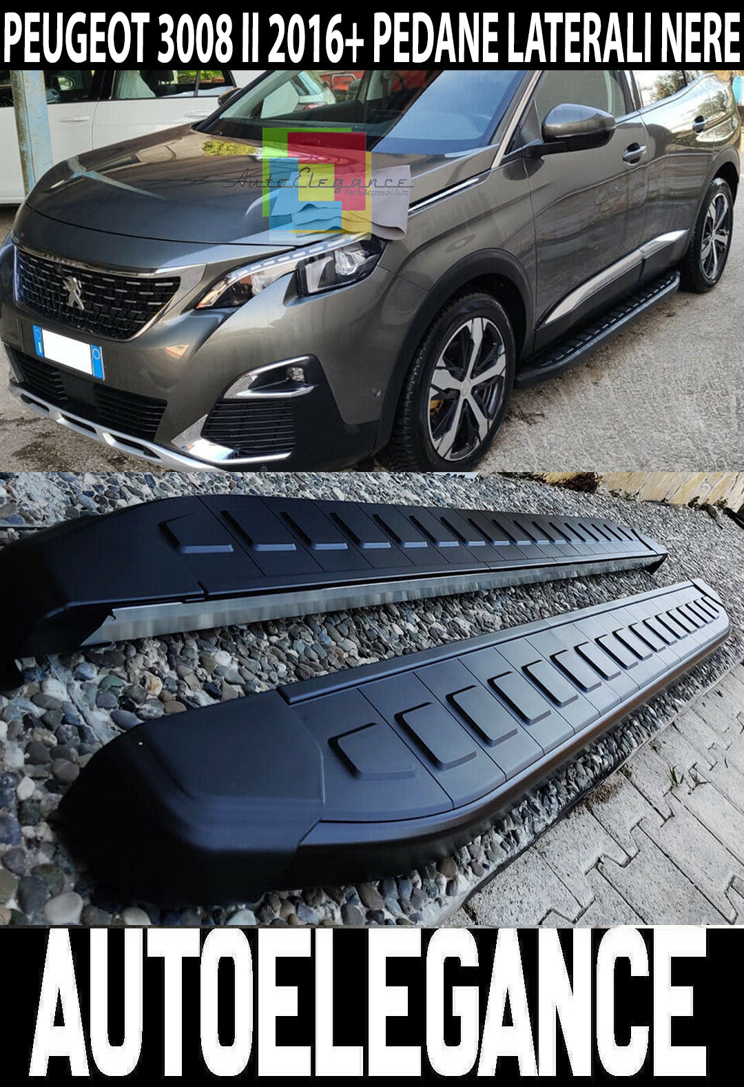 BLACK SIDE STEPS - PEUGEOT 3008 SUV 2016+ NON-SLIP DOOR PADS