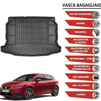 TAPPETO VASCA BAGAGLIAIO SEAT LEON III HB dal 2013+ in gomma con bordo