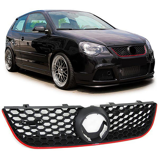 VW POLO 9N3 2005-2009 BLACK FRONT GRILLE RED PROFILE GTI LOOK