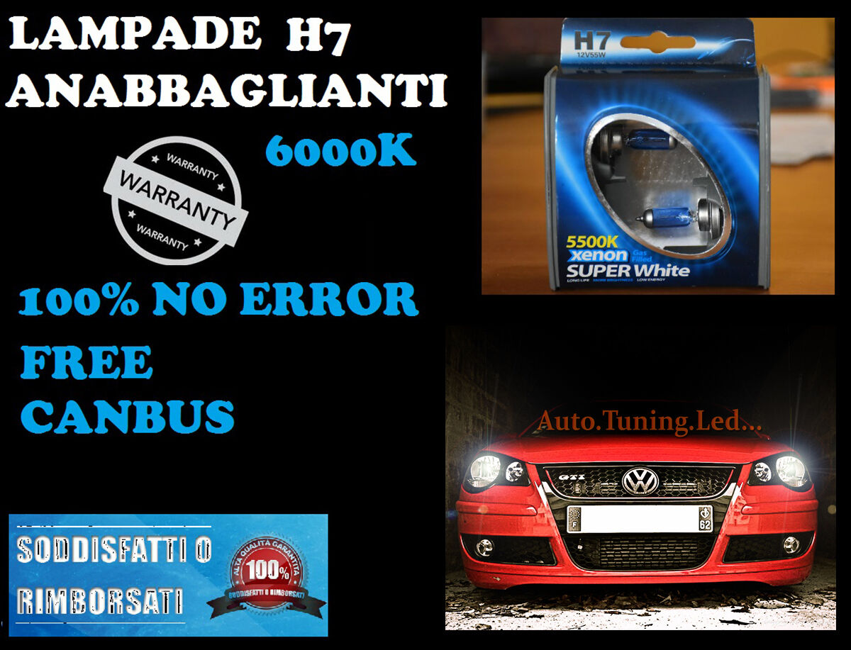 VW POLO 9N3 05-10 COPPIA LAMPADE H7 BLUE XENON BIANCO ANABBAGLIANTE 55W 12V