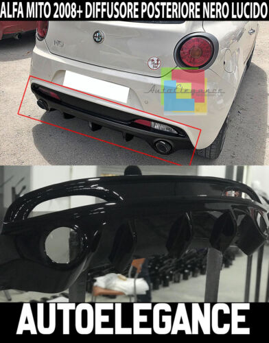 DIFFUSER ALFA ROMEO MITO 2008+ UNDER REAR BUMPER DAM GLOSSY BLACK .-