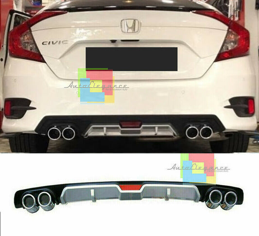 HONDA CIVIC X 16-18 SOTTO PARAURTI POSTERIORE DIFFUSORE QUATTRO TERMINALI ABS