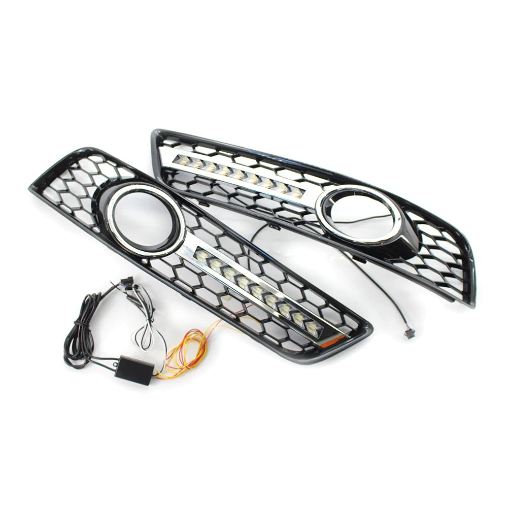 COPPIA GRIGLIE FENDINEBBIA A NIDO D'APE CROMATE + DRL DIURNE  PER AUDI A3 8P 2009-2013 AUTOELEGANCERICAMBI