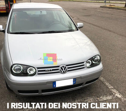 VW GOLF 4 IV DAL 1997 AL 2003 FARI ANTERIORI NERI CON ANGEL EYES BIANCHI A LED -