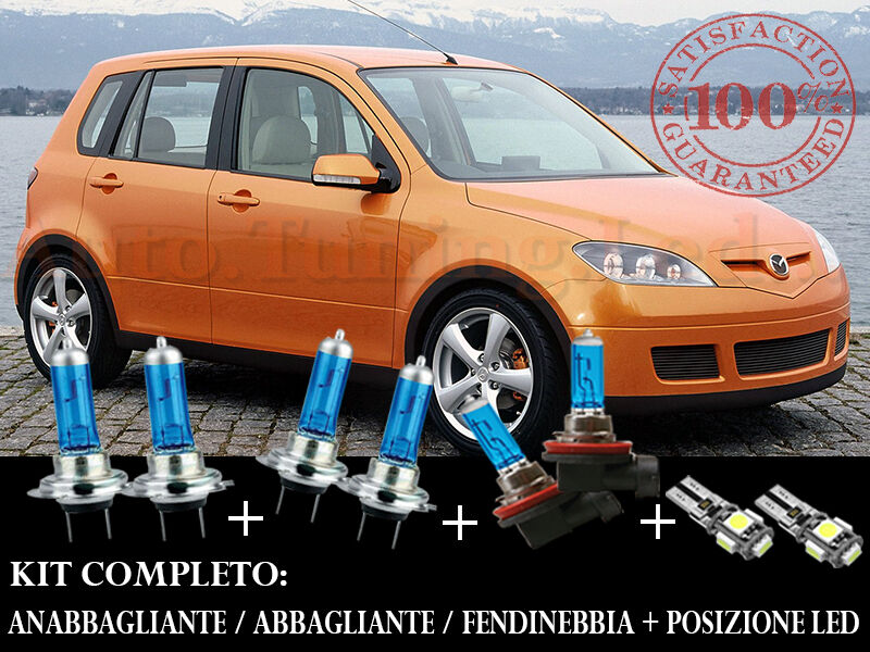 MAZDA 2 2003-2007 SET COMPLETO LAMPADE BLU XENON + POSIZIONE A LED