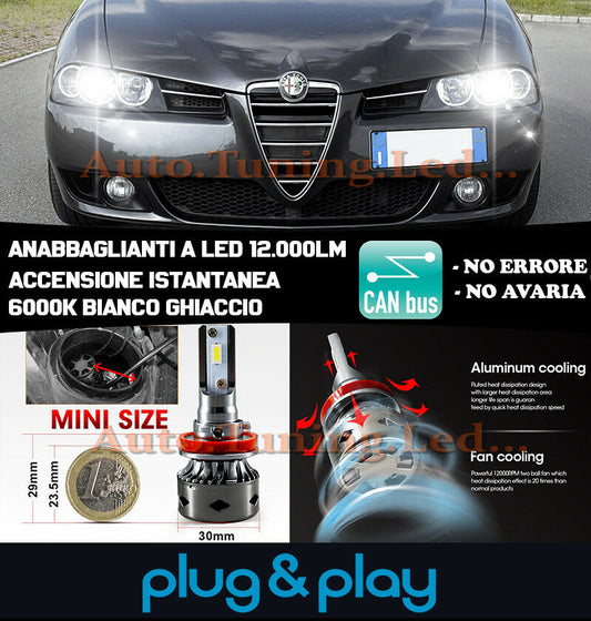 LED LOW BEAM LAMPS ALFA ROMEO 156 1997-2006 INSTANT NO FAILURE 12.000LM