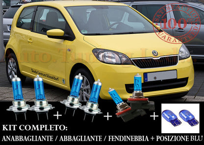 SKODA CITIGO COMPLETE SET BLUE XENON LAMPS + BLUE XENON POSITION T20