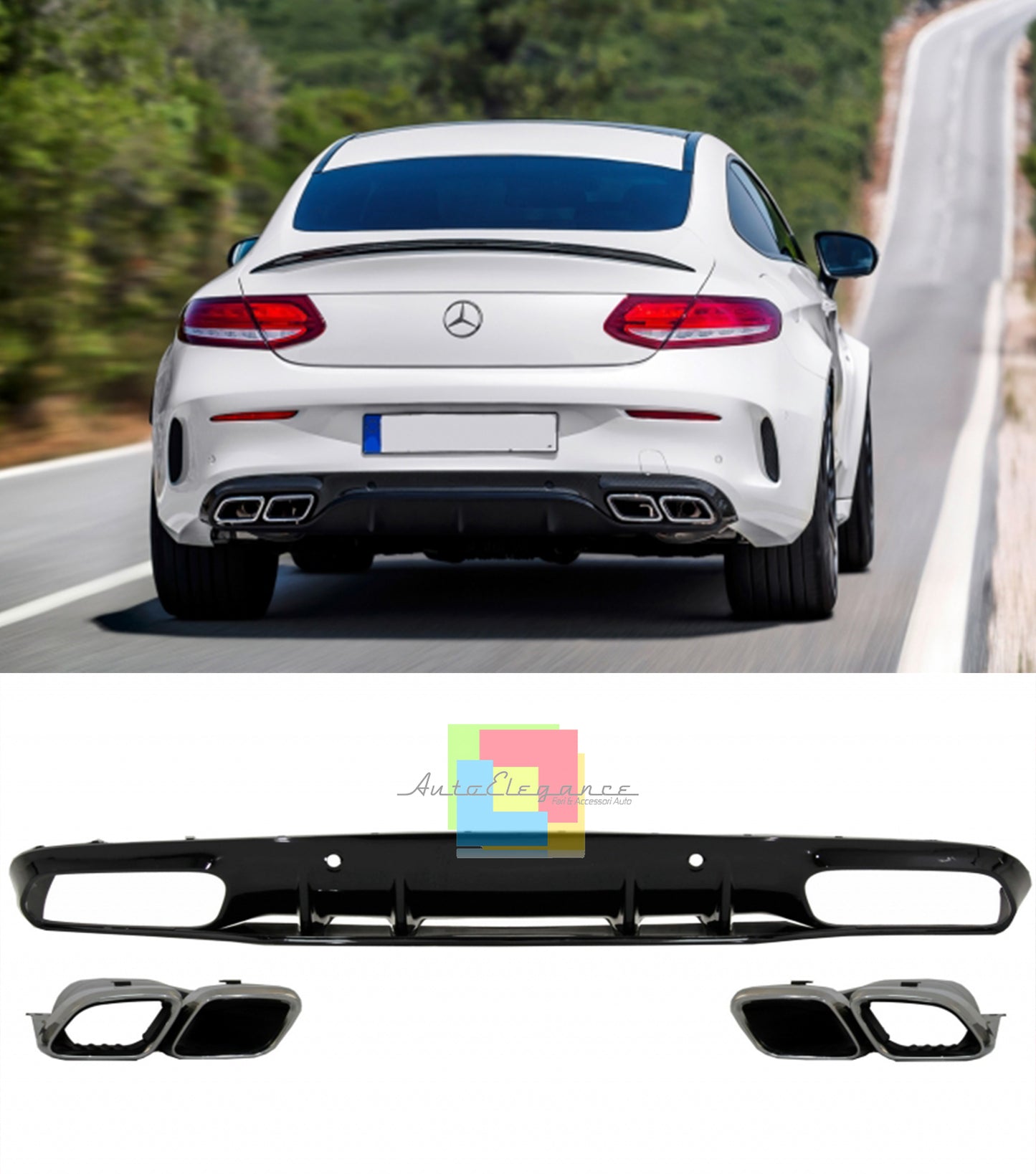 MERCEDES C C205 COUPE 2014-2019 DIFFUSORE POSTERIORE ABS TERMINALI INOX AMG