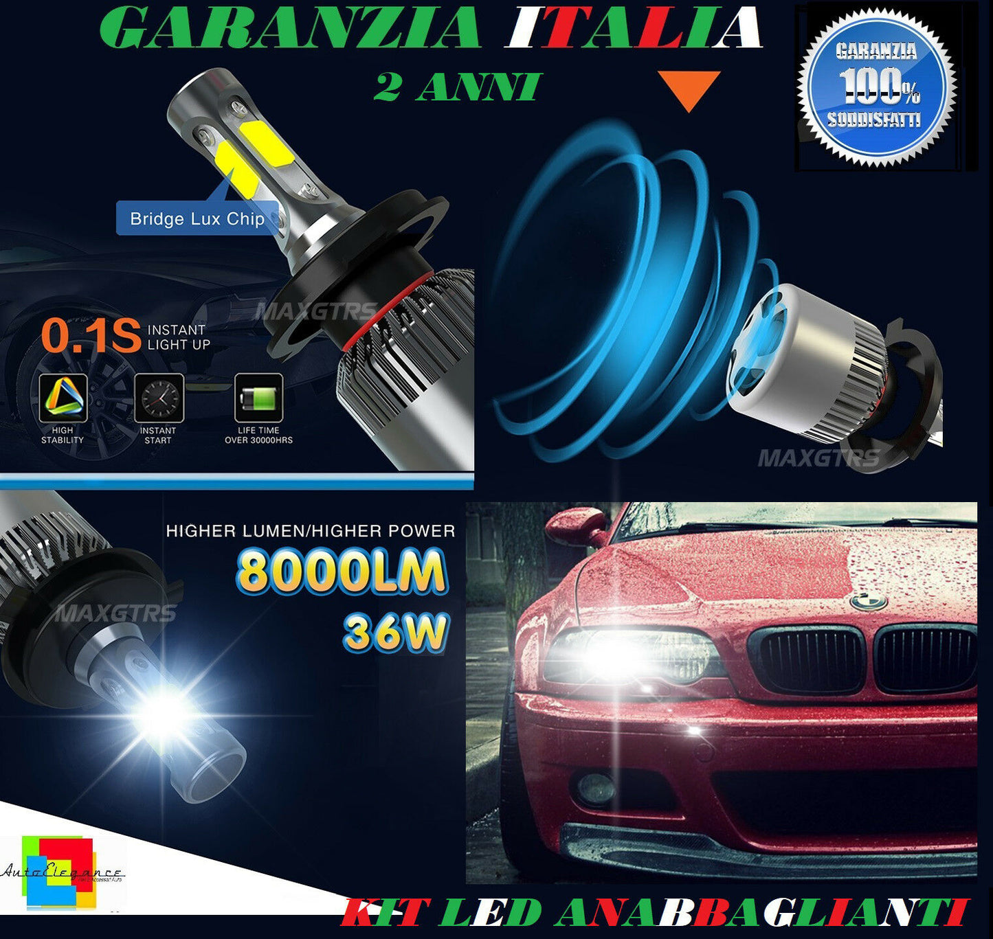 LAMPADE ANABBAGLIANTI 36W LED BMW SERIE 3 E46 COUPE 1999-2006 ISTANTANEO 6000K