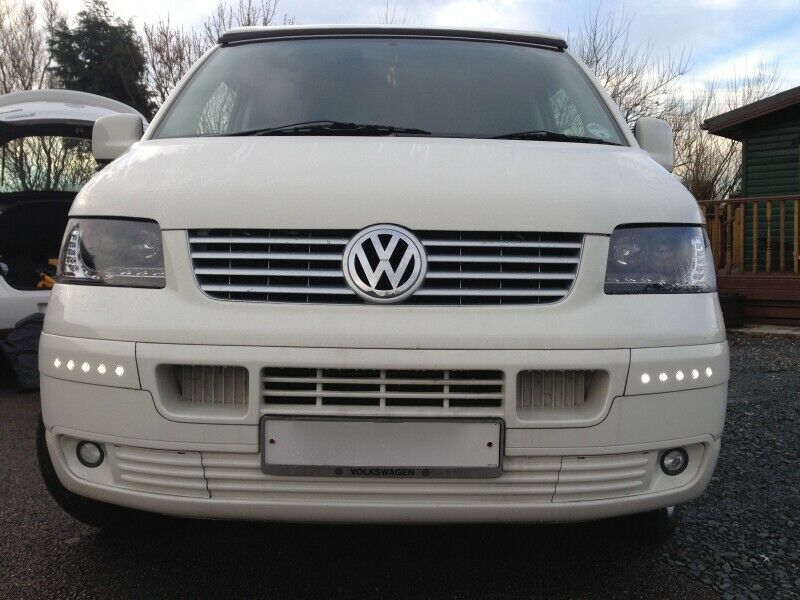 VW T5 TRANSPORTER 2003-2009 LENS HEADLIGHTS BLACK LED POSITION LIGHTS H1 / H1