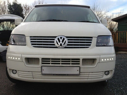 VW T5 TRANSPORTER 2003-2009 LENS HEADLIGHTS BLACK LED POSITION LIGHTS H1 / H1