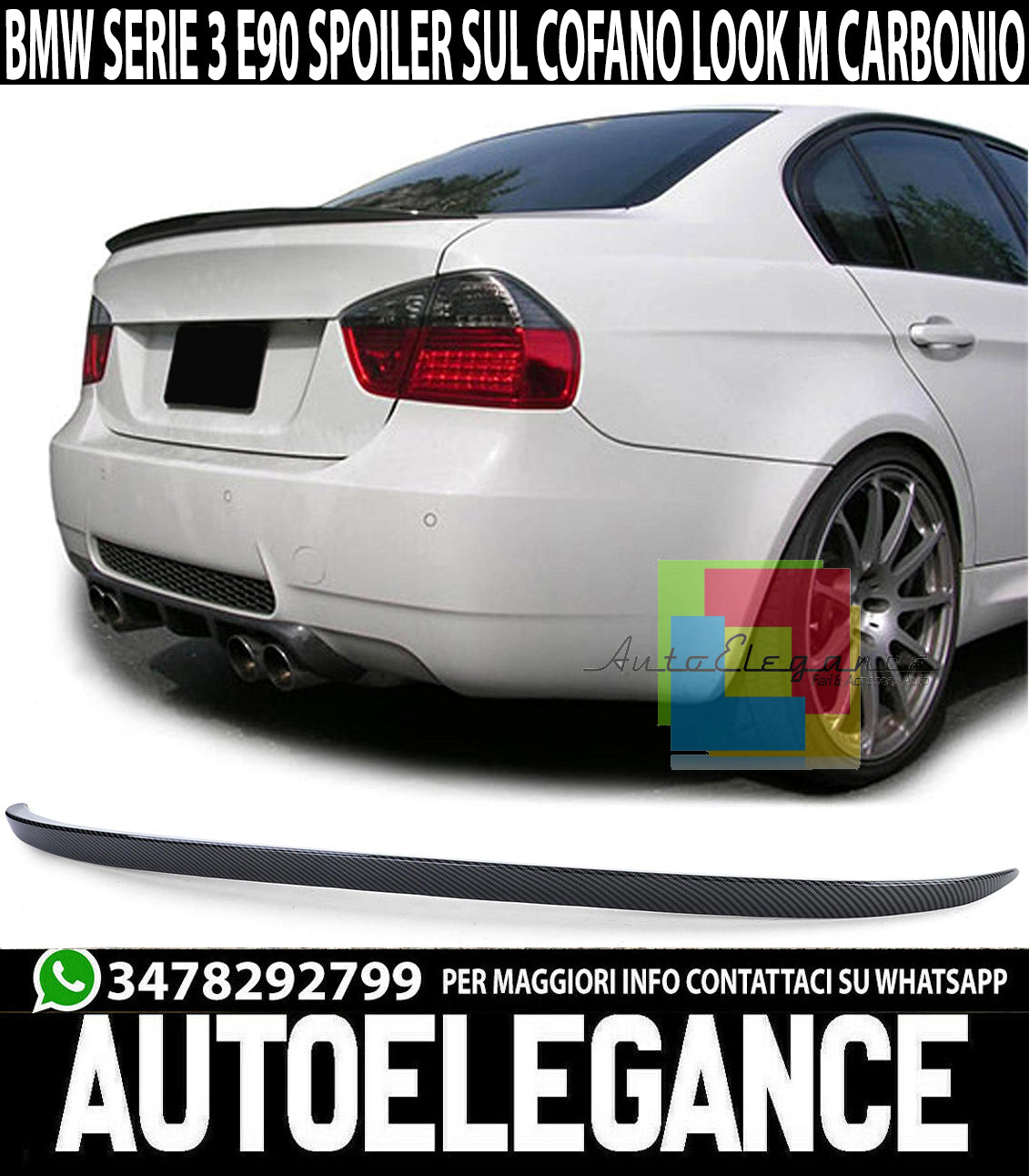 M3 LOOK CARBON SPOILER BMW 3 SERIES E90 SEDAN 2005-2012 ON THE HOOD