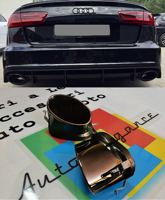AUDI A6 4G C7 2011-2018 COPPIA TERMINALI DI SCARICO OVALI ACCIAIO LOOK RS4 NERI AUTOELEGANCERICAMBI