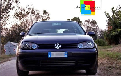 VW GOLF 4 1997 - 2003 FARI ANTERIORI NERI CON ANGEL EYES BIANCHI A LED