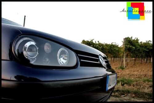 VW GOLF 4 IV DAL 1997 AL 2003 FARI ANTERIORI NERI CON ANGEL EYES BIANCHI A LED -