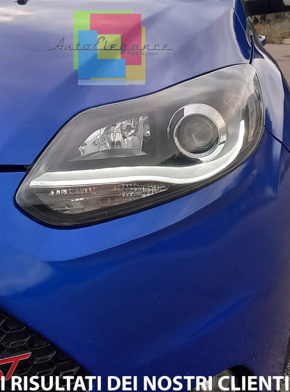 FORD FOCUS MK3 2010-2014 COPPIA FARI ANTERIORI DIURNE LED LENTICOLARI NERI ...