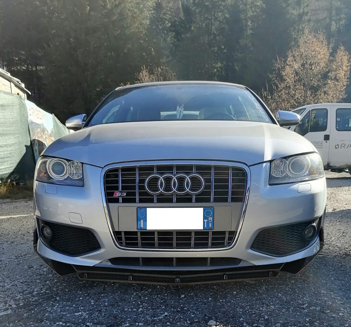 AUDI A3 8P S3 RS3 LAMA SOTTO PARAURTI ANTERIORE IN ABS LOOK RS NERO SPLITTER AUTOELEGANCERICAMBI