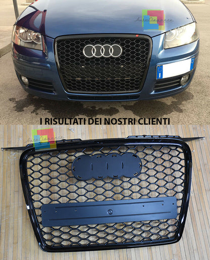 GRIGLIA ANTERIORE AUDI A3 8P 05-08 CALANDRA NERO MASCHERINA NIDO LOOK RS3