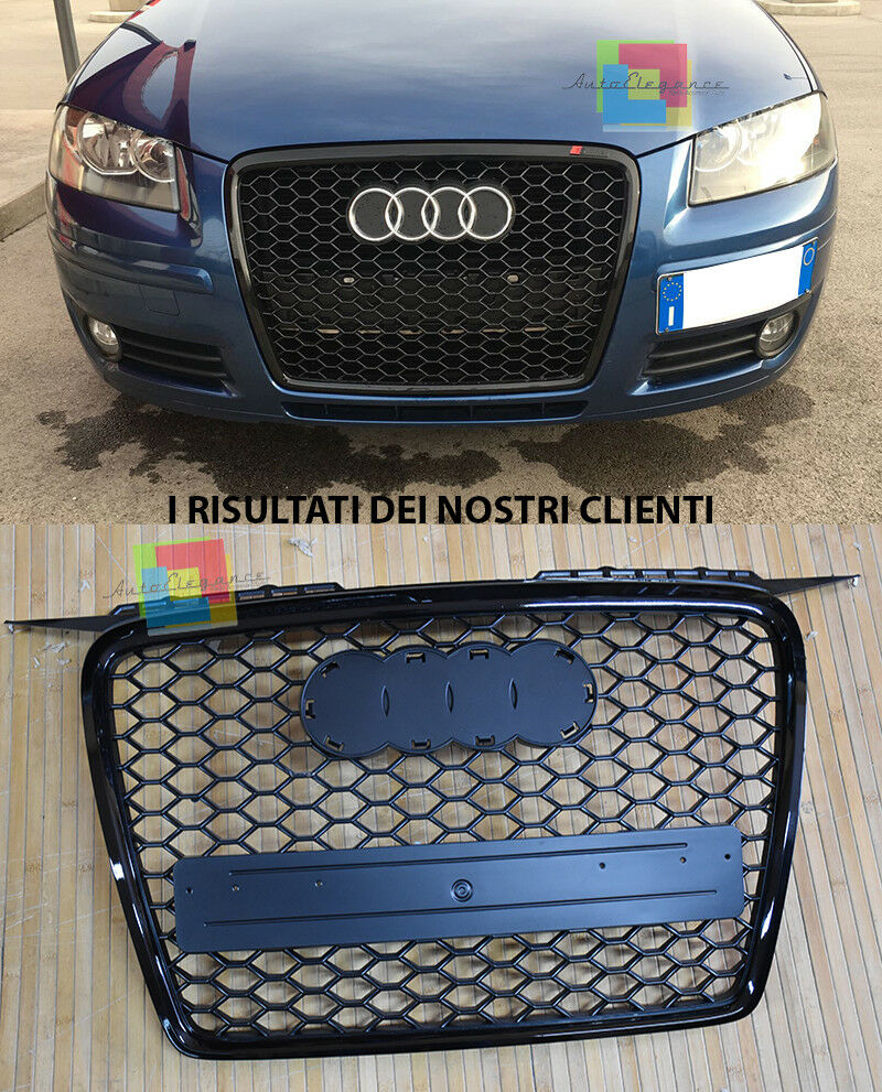 GRIGLIA ANTERIORE AUDI A3 8P 05-08 CALANDRA LOOK RS3 NERO MASCHERINA NIDO D&apos;APE