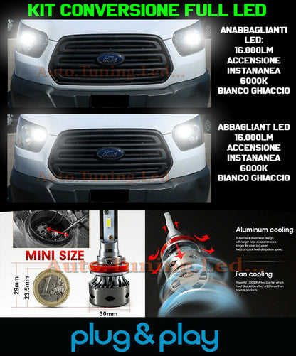 LOW BEAM + HIGH BEAM DAYTIME LIGHTS FORD TRANSIT NO FAILURE 16,000LM