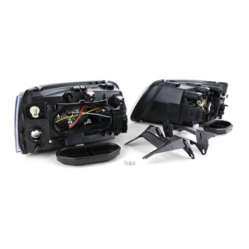 H7 H1 Headlights Black Clear Glass with LWR Motor Pair for VW Bus T5 03-09 