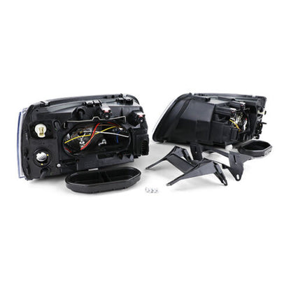 H7 H1 Headlights Black Clear Glass with LWR Motor Pair for VW Bus T5 03-09 